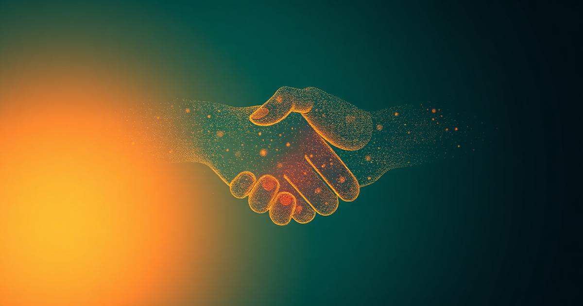 Poignée de main lumineuse symbolisant la confiance et l'intégrité éditoriale